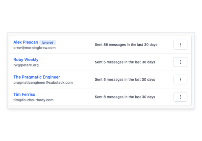 Screenshot of Mailgrip's sender management page